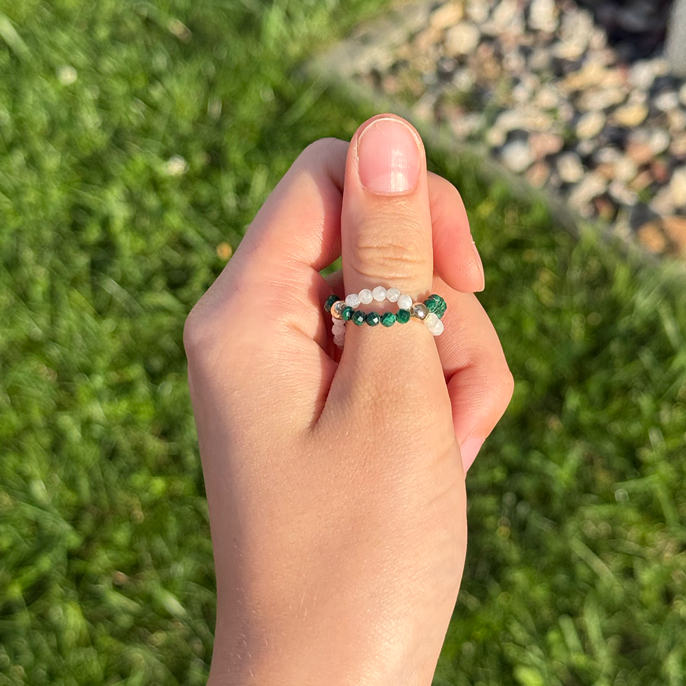 Double Moonstone Malachite Ring