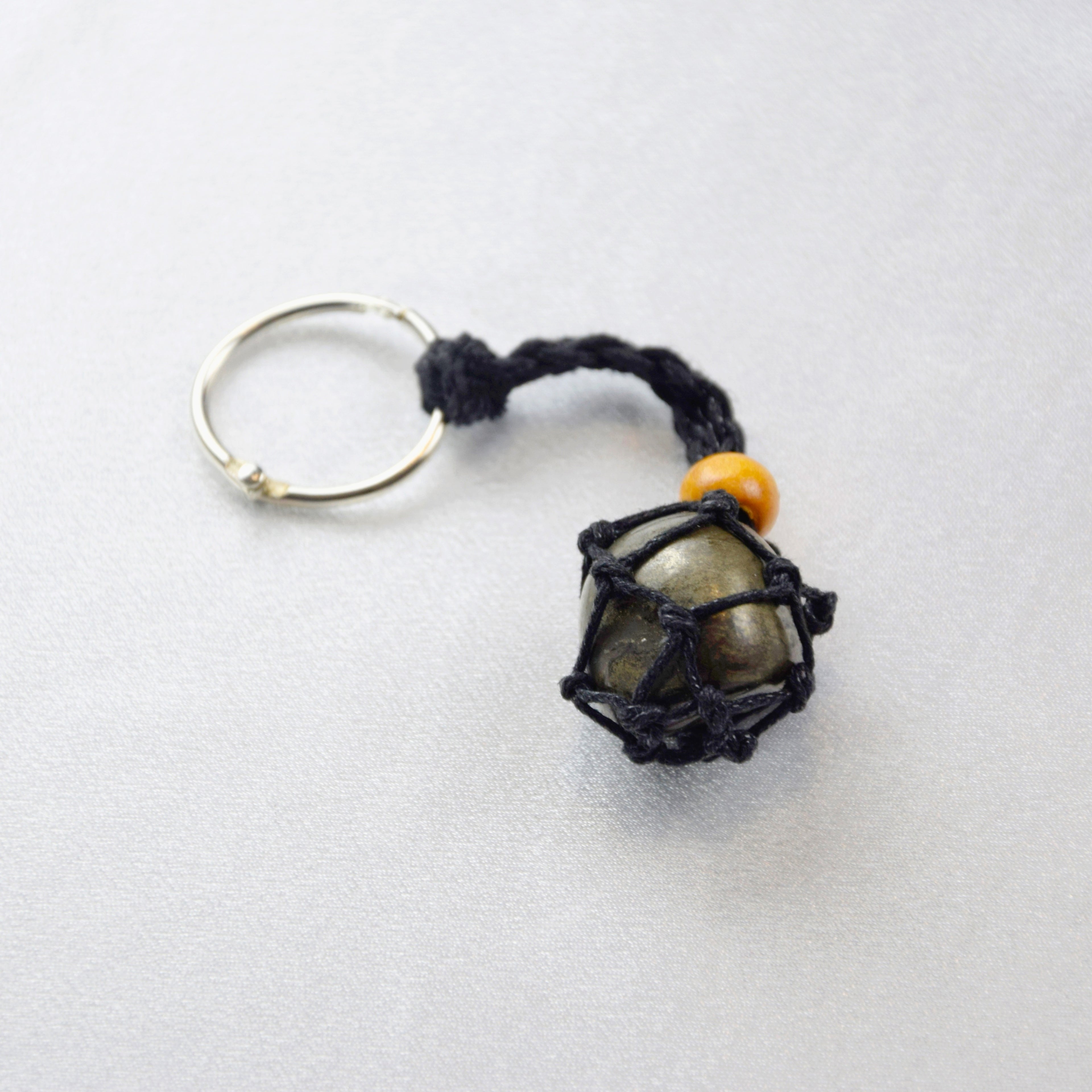 Keychain with a natural Pyrite stone on a cord