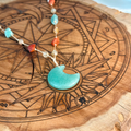 Woven Necklace with a Moon made of natural Citrine, Aventurine, and Carnelian