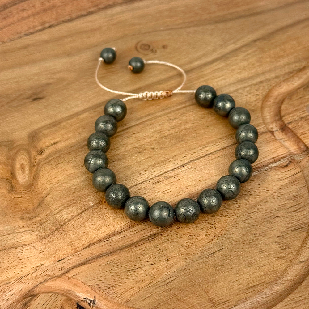 Beaded bracelet on a wooden surface