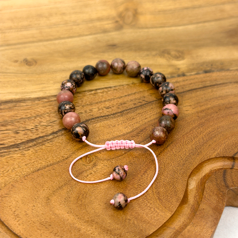 Rhodonite Bracelet 8MM on a Cord