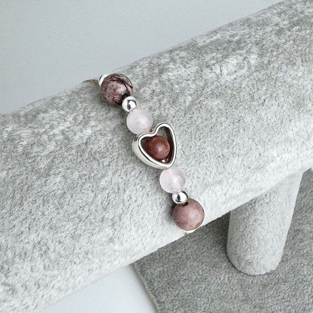 Rhodonite & Rose Quartz Bracelet on a Cord for Women