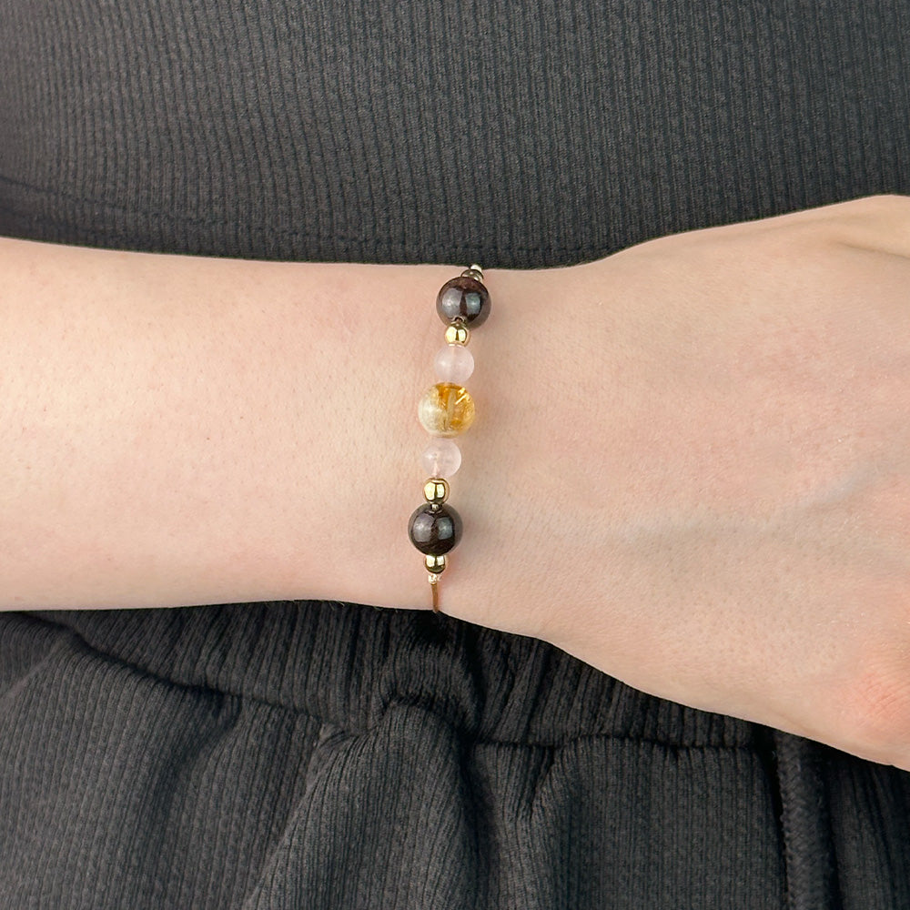 Bracelet made of Rose Quartz, Garnet, and Citrine stones