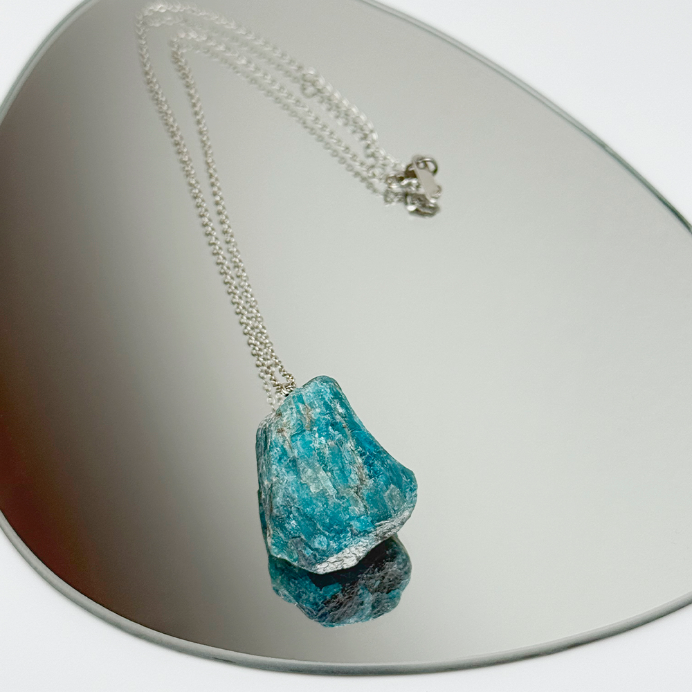 Raw Apatite stone on a chain