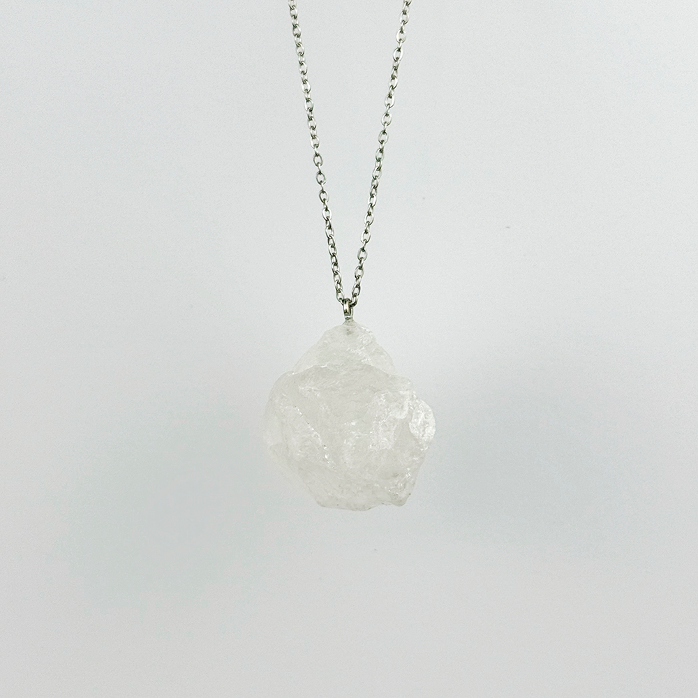 Raw White Quartz stone on a chain