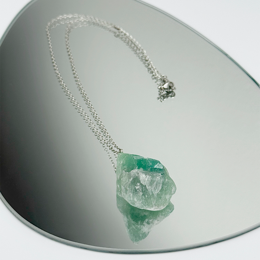 Raw Fluorite stone on a chain