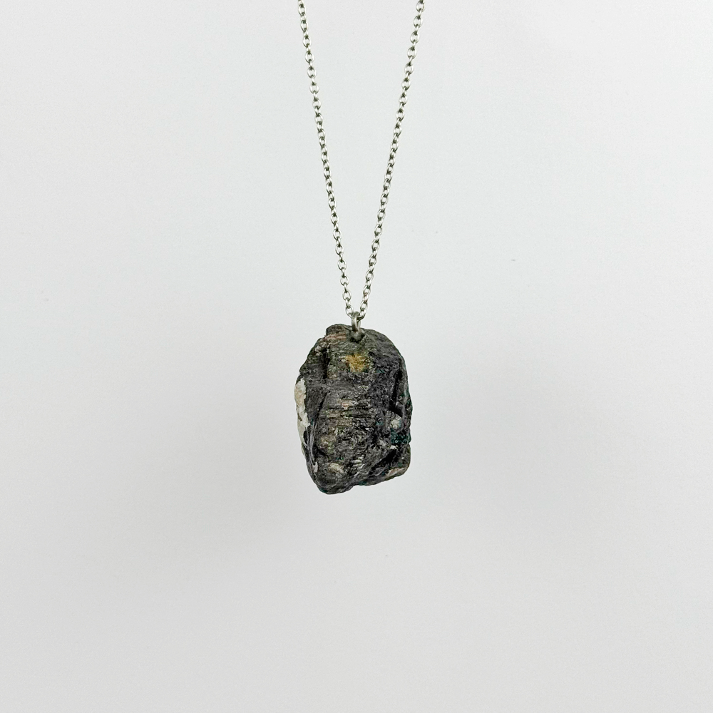 Raw Black Tourmaline stone on a chain
