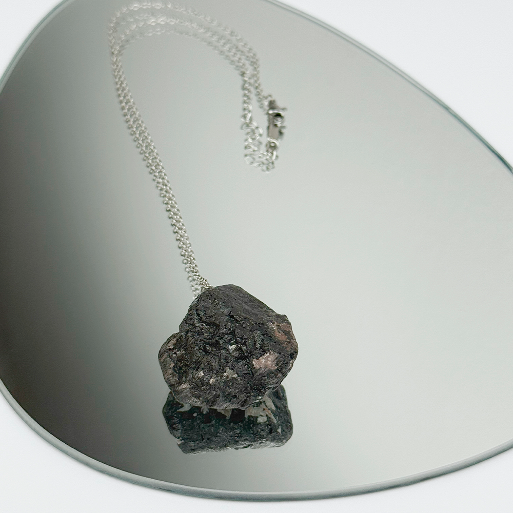 Raw Black Tourmaline stone on a chain