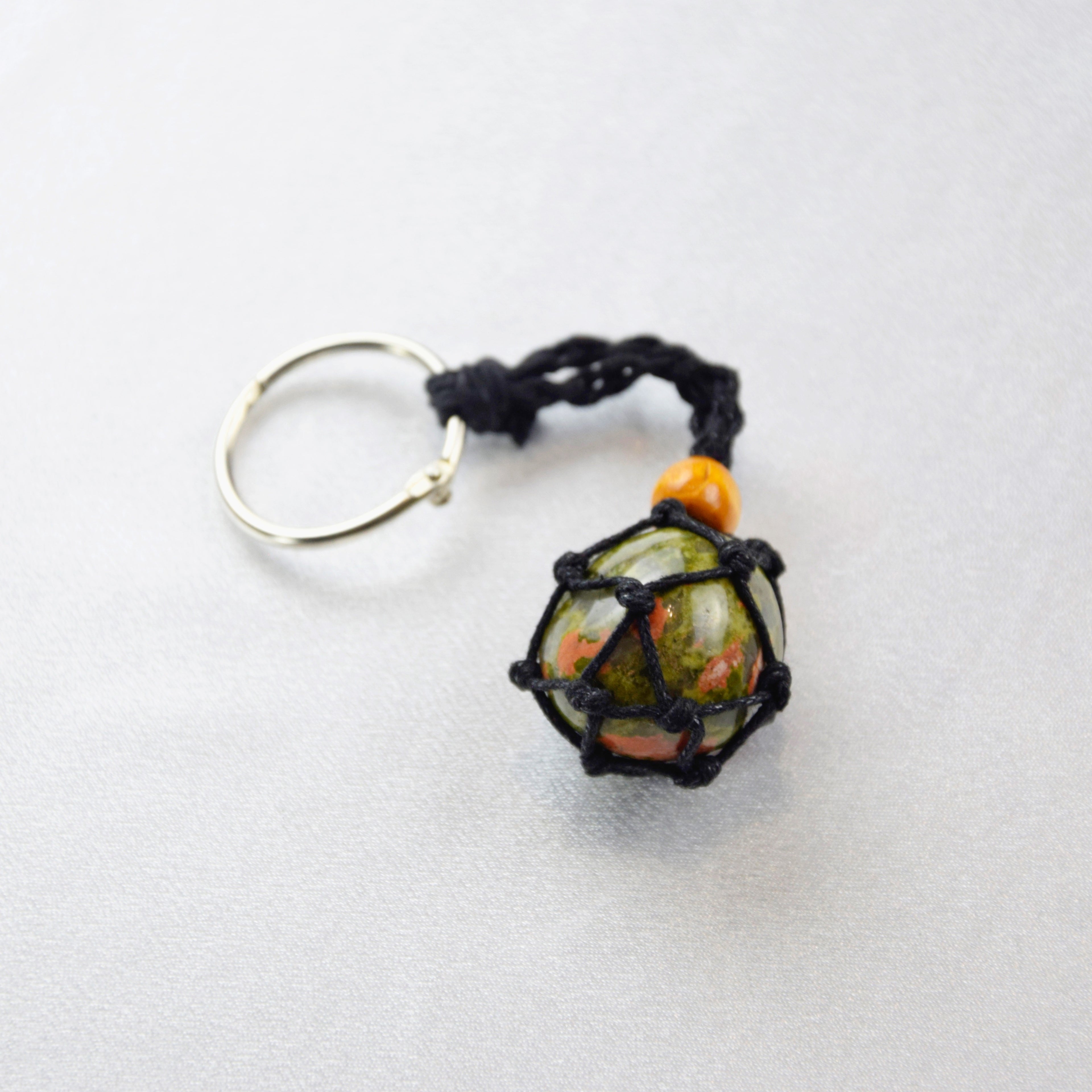 Keychain with a natural Unakite stone on a cord