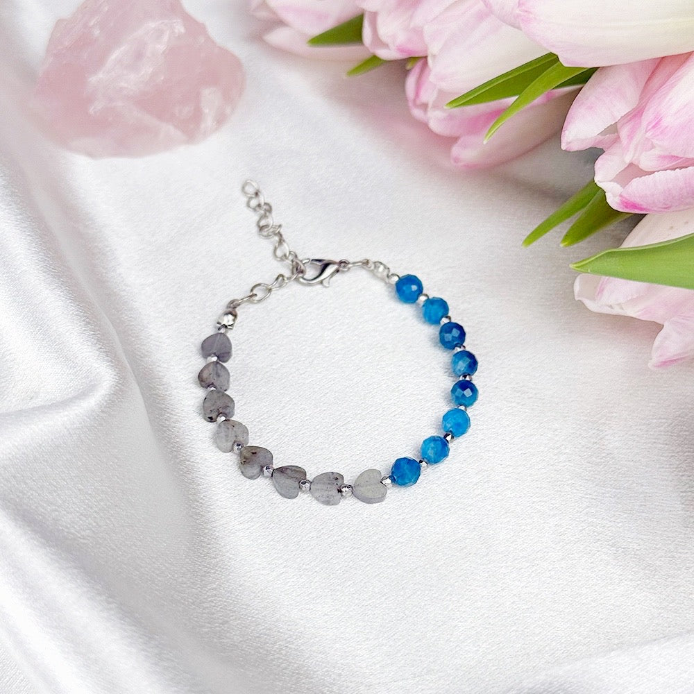 Apatite and Labradorite bracelet on a chain
