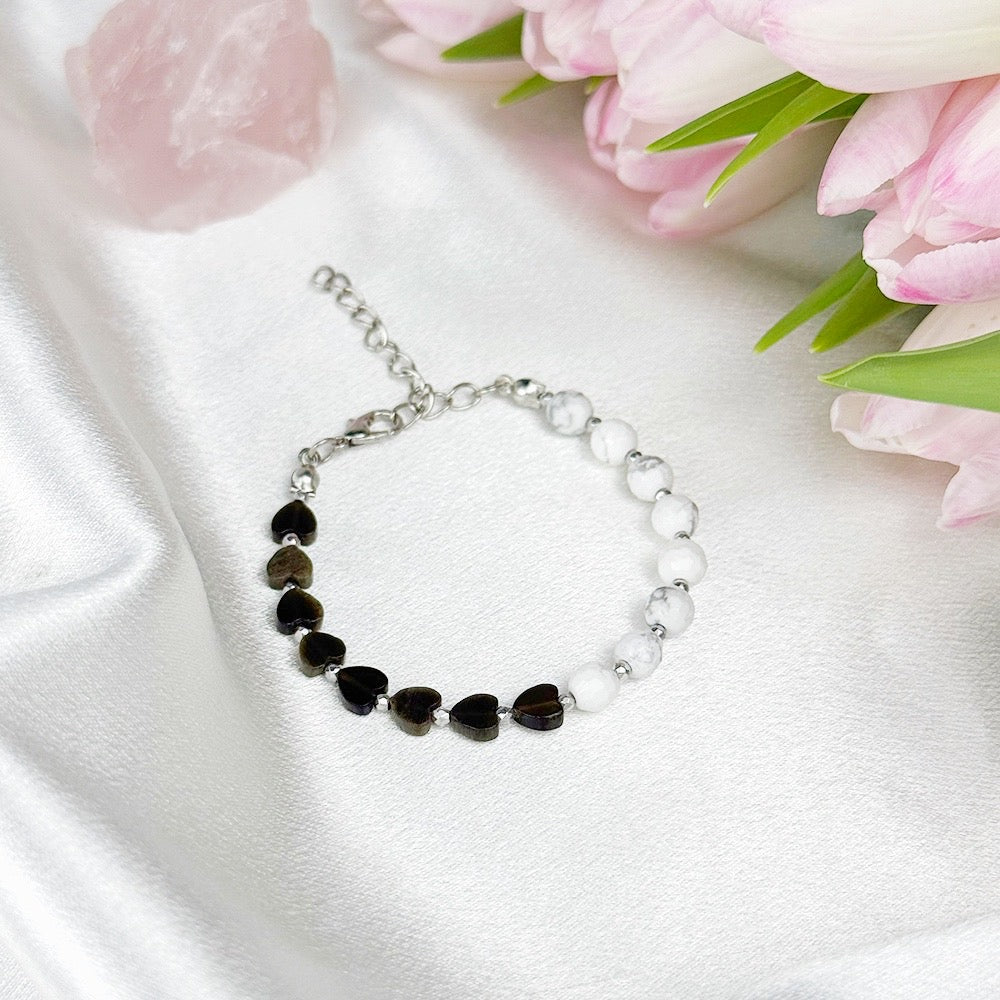 Howlite and Obsidian bracelet on a chain
