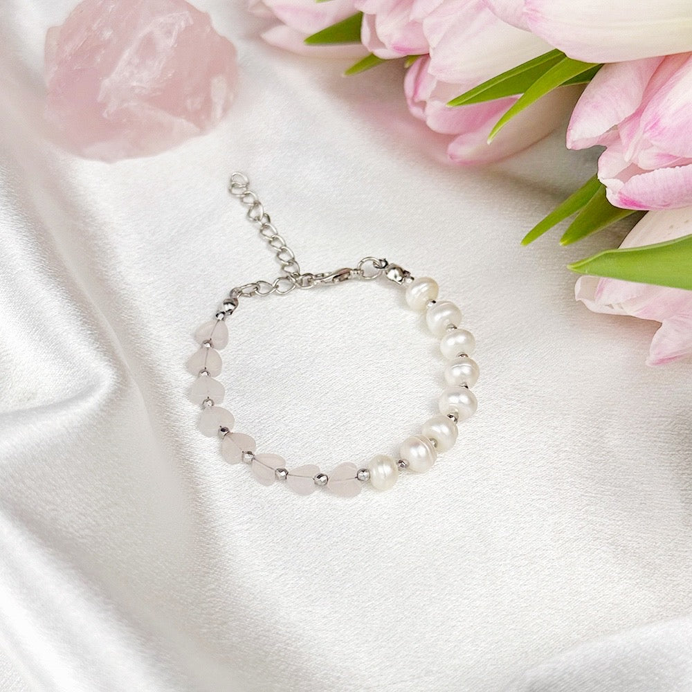 Pearl and Rose Quartz bracelet on a chain