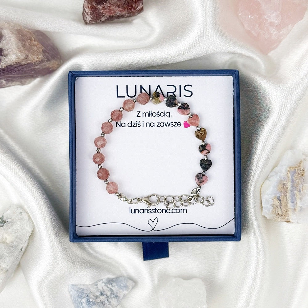 Strawberry Quartz and Rhodonite bracelet on a chain
