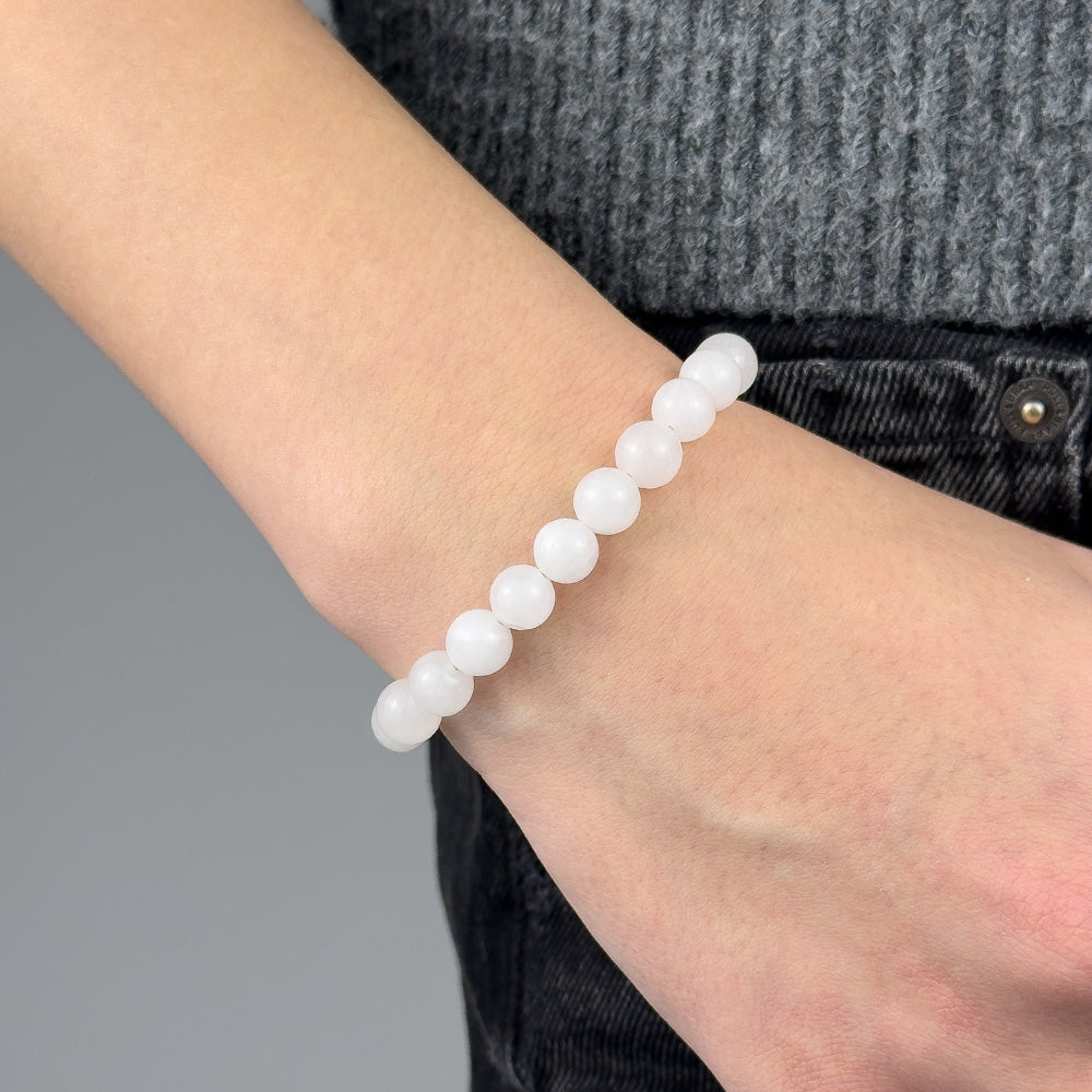 White Jade Bracelet 8MM on a Cord
