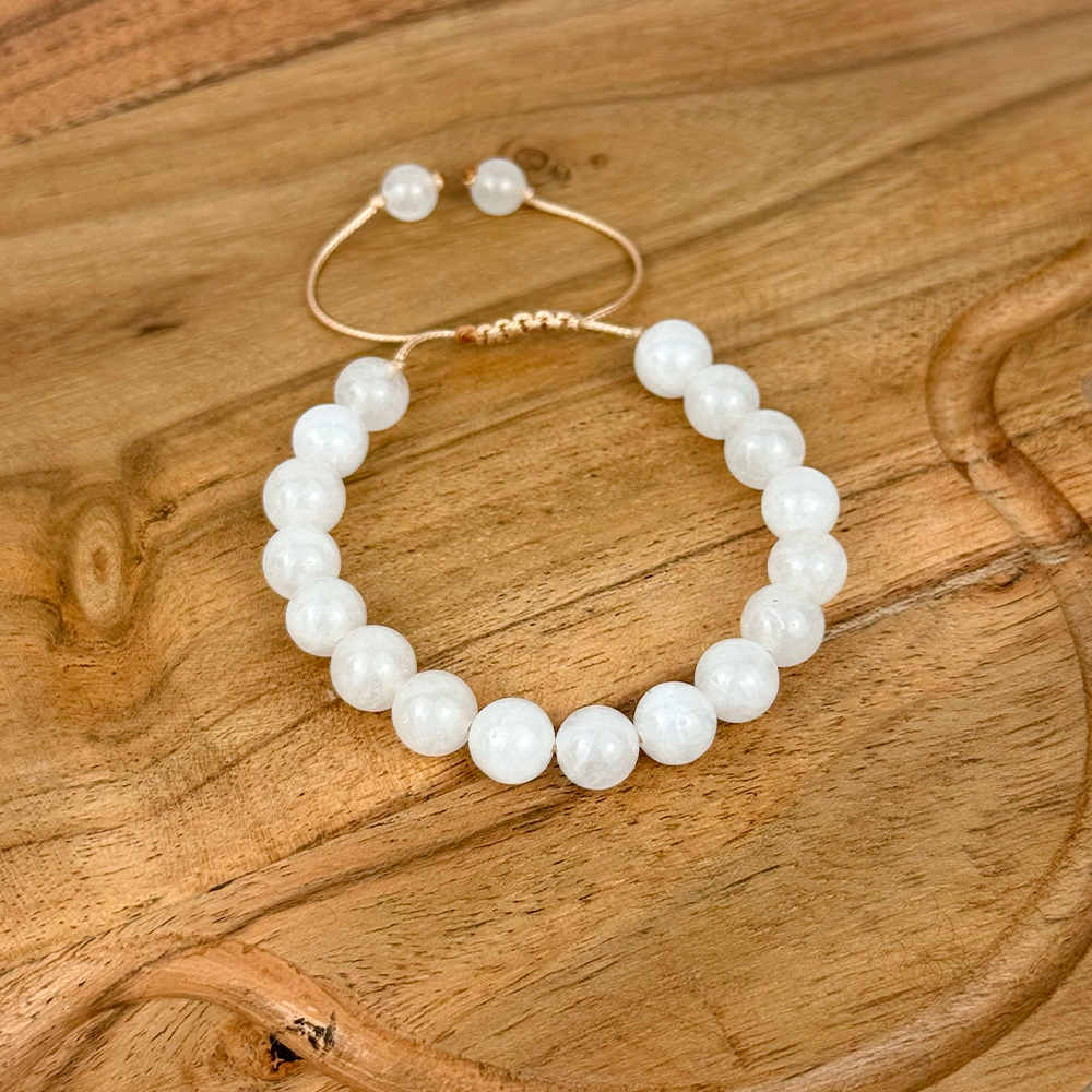 White Jade Bracelet 8MM on a Cord
