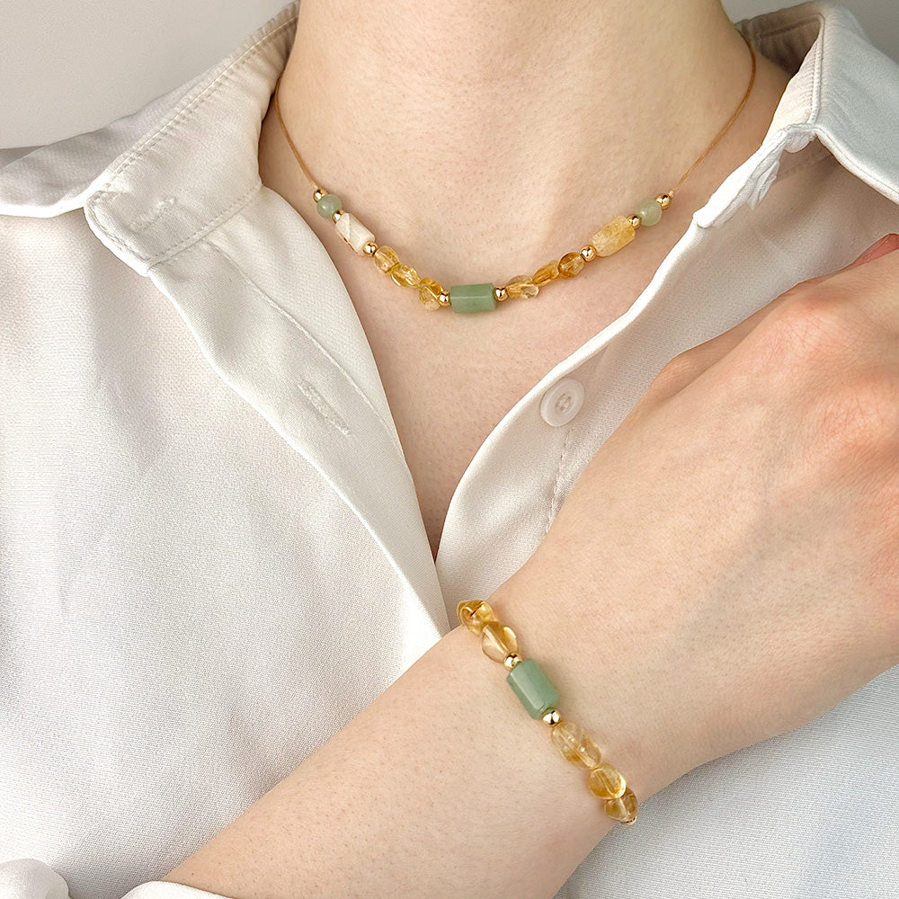 Citrine & Aventurine Bracelet and Necklace Set