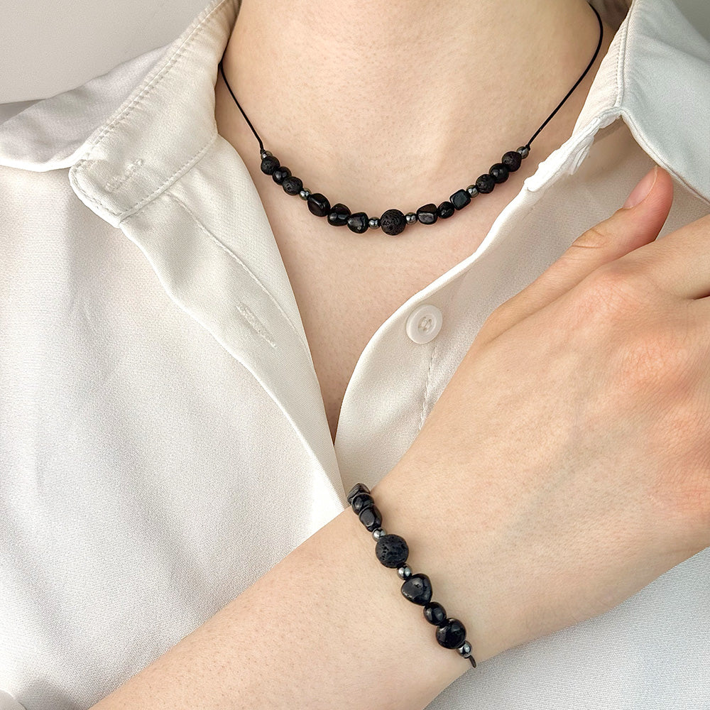 Black Tourmaline & Lava Stone Set